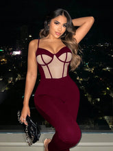 Two Tone Contrast Mesh Bustier Cami Unitard Jumpsuit Party Outfit